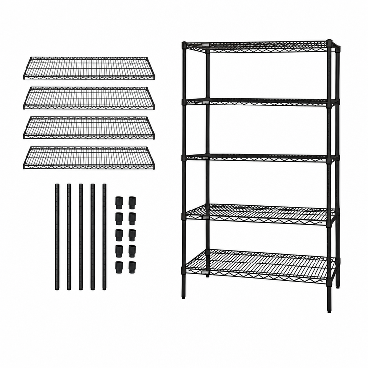 Product image #3 for Quantum 5-Shelf Wire Shelving Starter Kit, Stationary, Black Epoxy Antimicrobial, 72"W x 24"D x 86"H