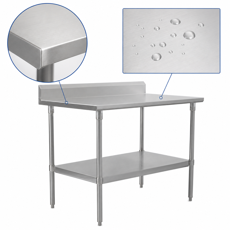 Product image #3 for John Boos Stallion 120" x 36" Stainless Steel Work Table with 5" Backsplash and Undershelf