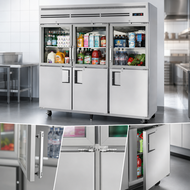 Product image #3 for Everest Refrigeration Three-Section Reach-In Refrigerator with Combination Glass and Solid Half Doors, 71 Cu. Ft., Top-Mounted Self-Contained Refrigeration