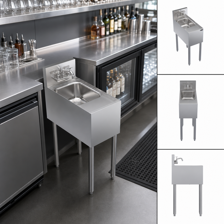 Product image #3 for Krowne Royal Series Freestanding Stainless Steel Underbar Hand Sink, 1 Compartment, with Included Faucet