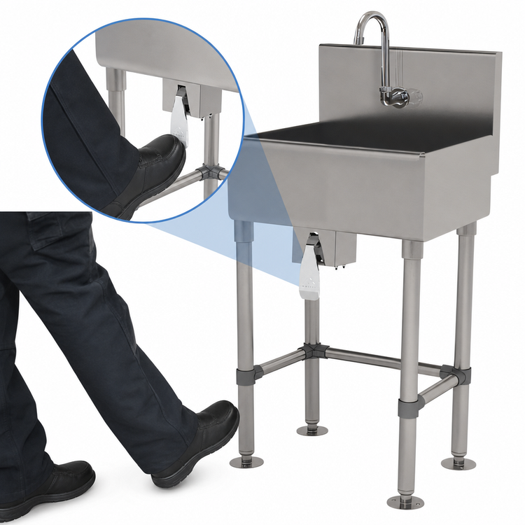 Product image #3 for Advance Tabco Freestanding Floor Model Stainless Steel Hand Sink with Toe-Operated Push Valve and Gooseneck Spout