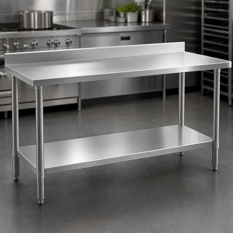 Product image #3 for Eagle Group Budget Series Stainless Steel Work Table with Backsplash and Undershelf, 120 x 30 Inches