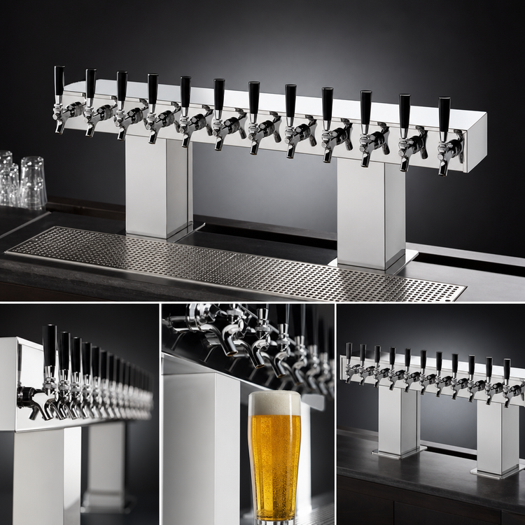 Product image #3 for Perlick 4006-12BPC4 Extra High 12-Faucet Polished Chrome Glycol-Cooled Bridge Tee Draft Beer Tower