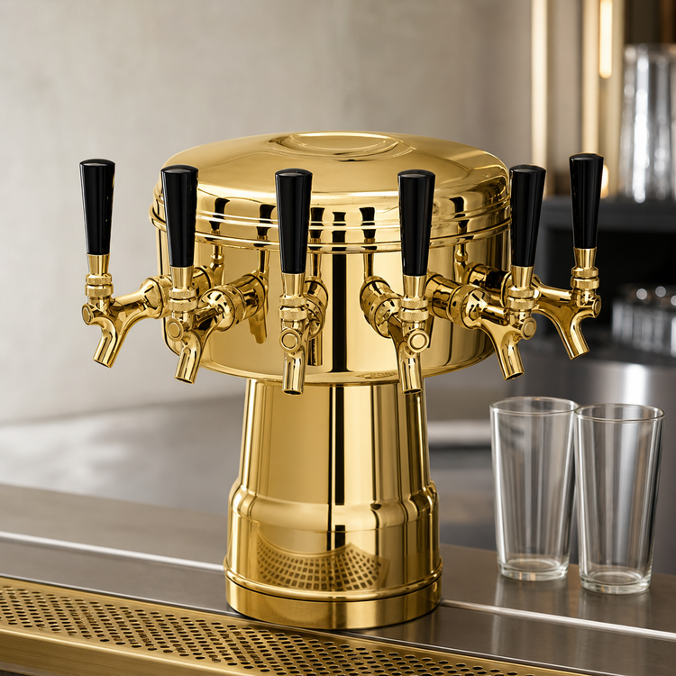 Product image #3 for Glastender 6-Faucet Mushroom Draft Dispensing Tower, Air-Cooled, Polished Brass, Countertop