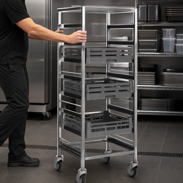 Product image #3 for Panco Mobile Full-Height Open-Sided Stainless Steel Utility Rack for 20 x 20 Racks