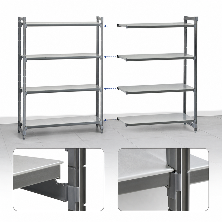 Product image #3 for Cambro Camshelving Basics Plus 4-Tier Solid Polymer Add-On Shelving Unit, 24 x 48 x 72 Inches, Brushed Graphite