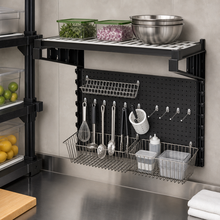 Product image #3 for Cambro Camshelving Elevation Series Wall-Mounted Prep Station Add-On Kit, 18" x 36", Black