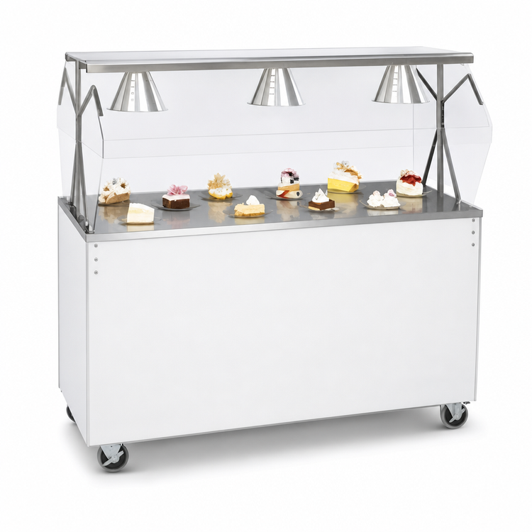 Product image #3 for Vollrath 2-Series Affordable Portable 46-Inch Mobile Utility Station with Stainless Steel Seamless Top, Buffet Breath Guard, and White Vinyl-Clad Base