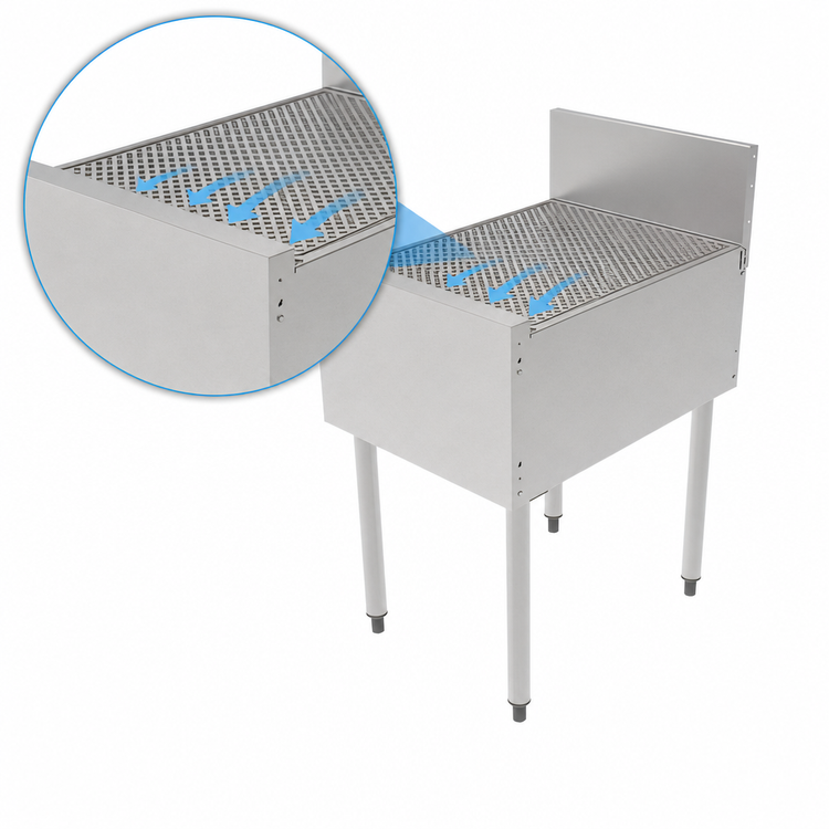 Product image #4 for Top Shelf TSF Series 20-Inch Freestanding Stainless Steel Underbar Drainboard with 6-Inch Backsplash