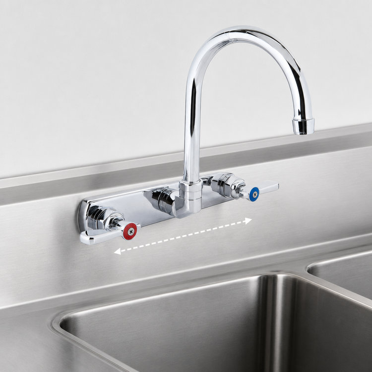 Product image #3 for BK Resources OptiFlow Heavy Duty Solid Body Splash-Mount Faucet, 8" Centers, 3" Gooseneck Spout