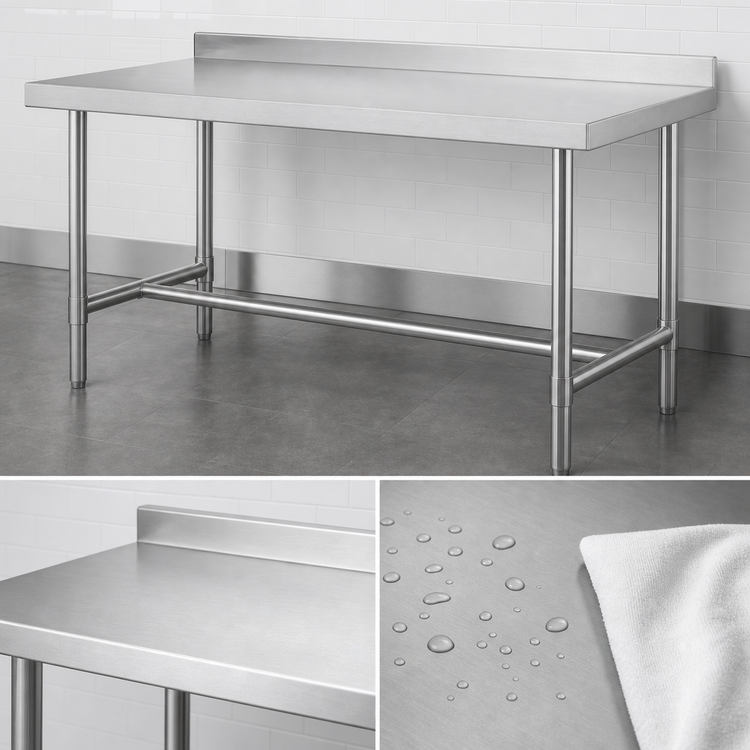 Product image #3 for 72-Inch x 24-Inch Stainless Steel Work Table with 2-Inch Rear Up-Turn and Open H-Base