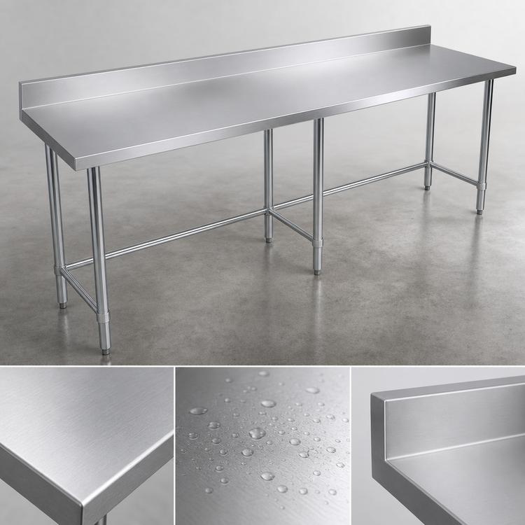 Product image #3 for BK Resources 72" x 24" 18-Gauge 430 Stainless Steel Open Base Work Table with 5" Backsplash