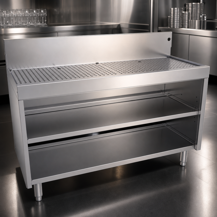 Product image #3 for Glastender Stainless Steel Freestanding Underbar Drainboard Cabinet Base, Open Front, 48 Inch Wide x 19 Inch Deep