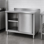 Thumbnail image #3 for Klinger's Trading BCB2460-W/SHELF 60 x 24 x 38 Inch Stainless Steel Enclosed Work Table with Sliding Doors and Middle Shelf