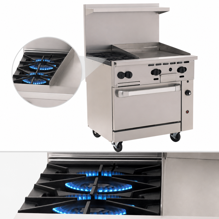 Product image #3 for Vulcan Endurance 36-Inch Gas Restaurant Range with 2 Open Burners, 24-Inch Griddle, and Convection Oven