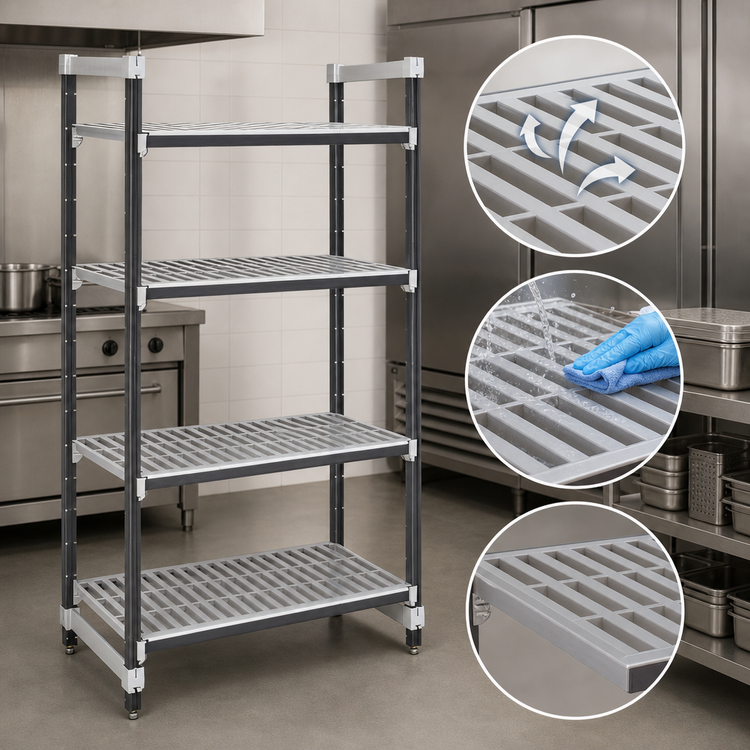 Product image #3 for Cambro Camshelving Elements XTRA 24"D x 60"L x 84"H 4-Tier Vented Stationary Starter Polymer Shelving Unit