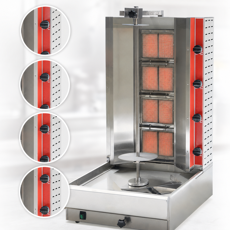 Product image #3 for Omcan 4-Burner Natural Gas Doner Kebab / Vertical Broiler / Shawarma Grill, 100 lb Capacity