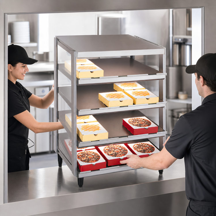 Product image #3 for Hatco Glo-Ray Countertop Pass-Thru Quad Slant Shelf Pizza Warmer, 36 x 18 Inch, 2.88 kW