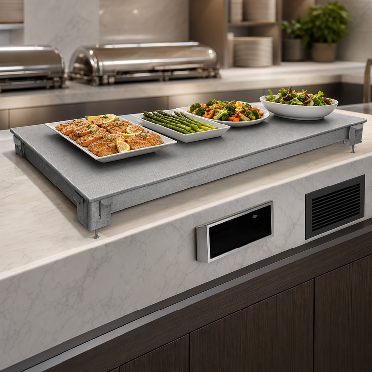 Product image #3 for Hatco HCSSBFR-24-I Built-In Flush-Top Simulated Stone Hot/Cold Shelf with Remote Refrigeration, 24 Inch