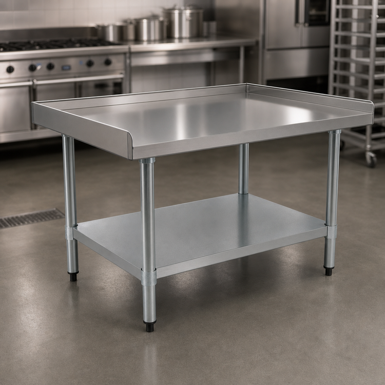 Product image #3 for BlendPort® 60" x 30" 18-Gauge 430 Stainless Steel Equipment Stand with Galvanized Legs and Adjustable Undershelf