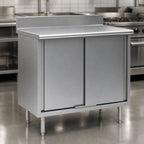 Thumbnail image #3 for Eagle Group Spec-Master CB2460SE-BS 60W x 24D Enclosed Stainless Steel Work Table with Sliding Doors, 14-Gauge 304 Top and 4-1/2-in Backsplash