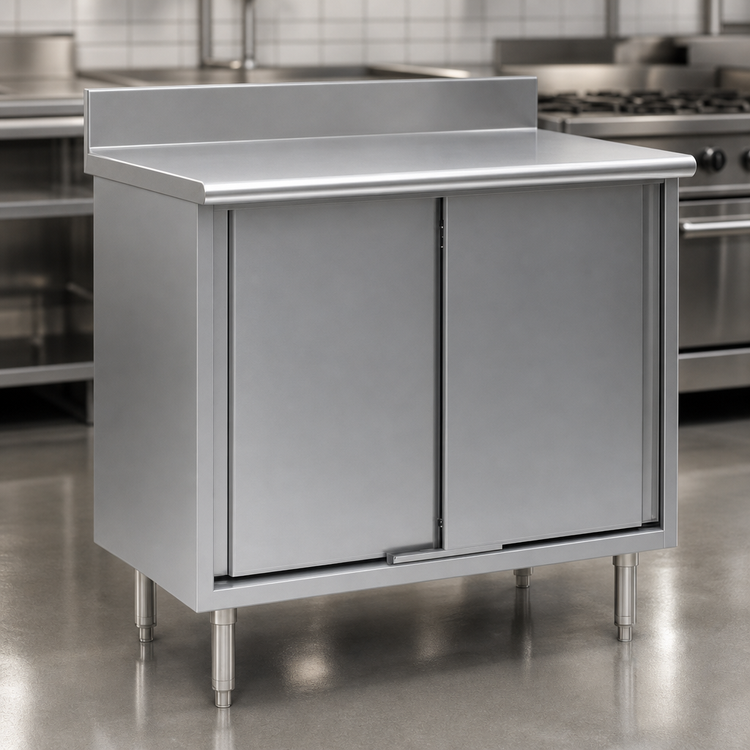 Product image #3 for Eagle Group Spec-Master 60-Inch W x 24-Inch D Stainless Steel Enclosed Work Table with Sliding Doors and 4-1/2-Inch Backsplash