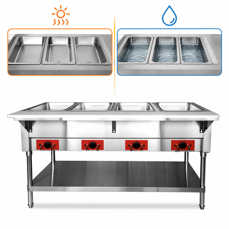 Product image #3 for CookRite 58-Inch Wide 4-Well Electric Steam Table with Dry or Wet Heat