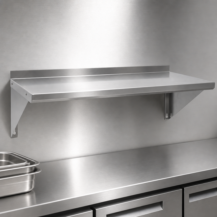 Product image #3 for BK Resources 72-Inch x 12-Inch T-304 Stainless Steel Wall Shelf with Rear Up-Turn