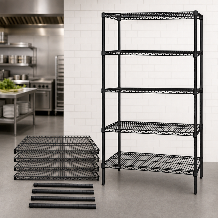 Product image #3 for Quantum 60" W x 24" D x 86" H 5-Shelf Wire Shelving Starter Kit, Black Epoxy Antimicrobial