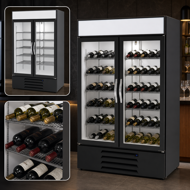 Product image #3 for Beverage-Air MarketMax™ Two-Section Reach-In Wine Merchandiser, Bottom-Mount Refrigeration, Hinged Glass Doors, 40.2 Cu. Ft., Black Exterior