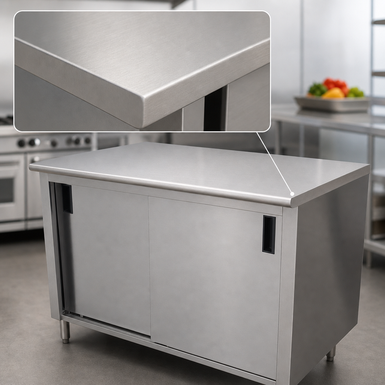 Product image #3 for Advance Tabco Special Value Series 120 Inch x 30 Inch Economy Enclosed Work Table with Cabinet Base and Sliding Doors