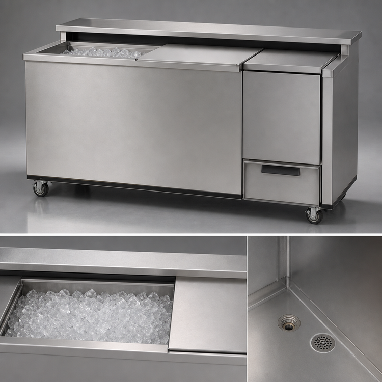 Product image #3 for Stainless Steel Mobile Bar with 60 lb. Ice Bin and Underbar Server