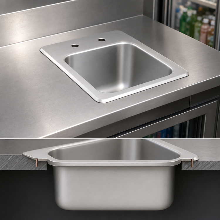 Product image #3 for Vollrath Underbar Drop-In Self-Rimming Single-Bowl Sink, 13 x 17 Inches, 304 Stainless Steel