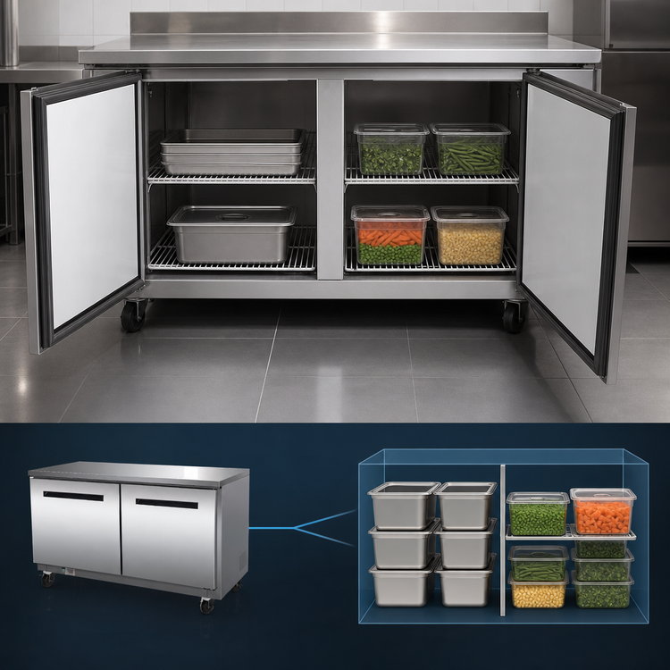 Product image #3 for Maxx Cold X-Series 48-Inch 2-Section Undercounter Freezer, 12 Cu. Ft., Stainless Steel