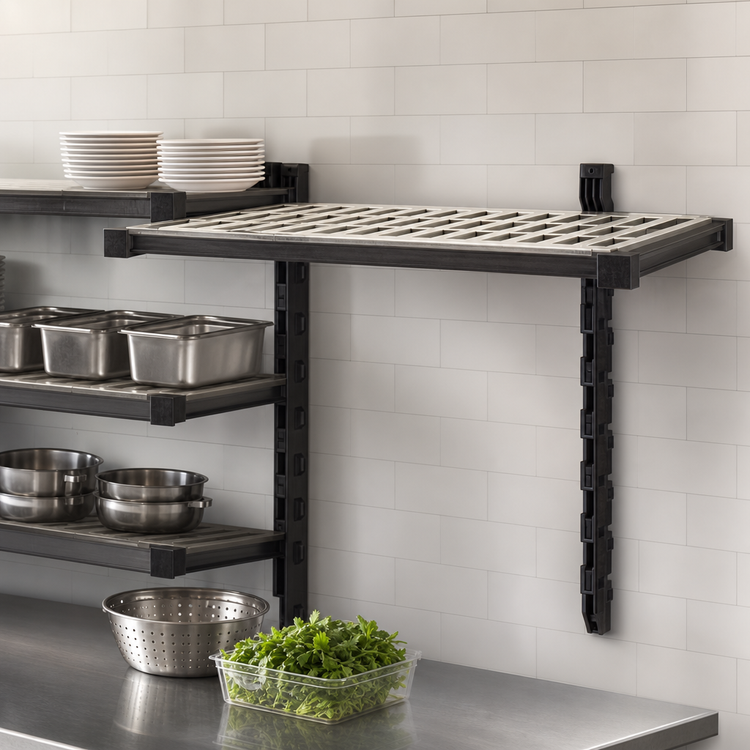 Product image #3 for Cambro Camshelving Elevation Wall-Mounted Add-On Shelf Kit, 21 x 36 Inches, Vented Shelf, Brushed Graphite