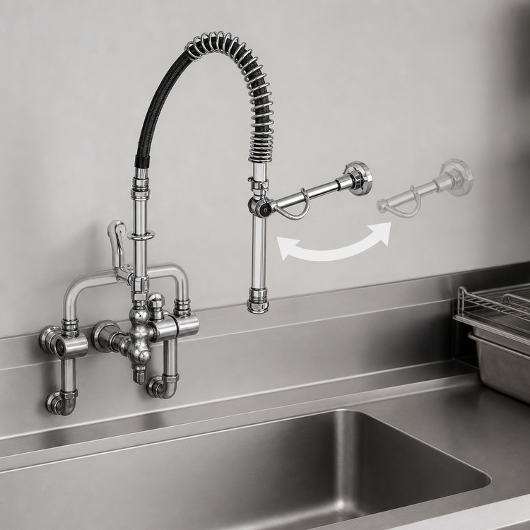 Product image #3 for EasyInstall Mini Wall-Mount Pre-Rinse Faucet with 8" Swing Nozzle, 8" Centers, 0.65 GPM