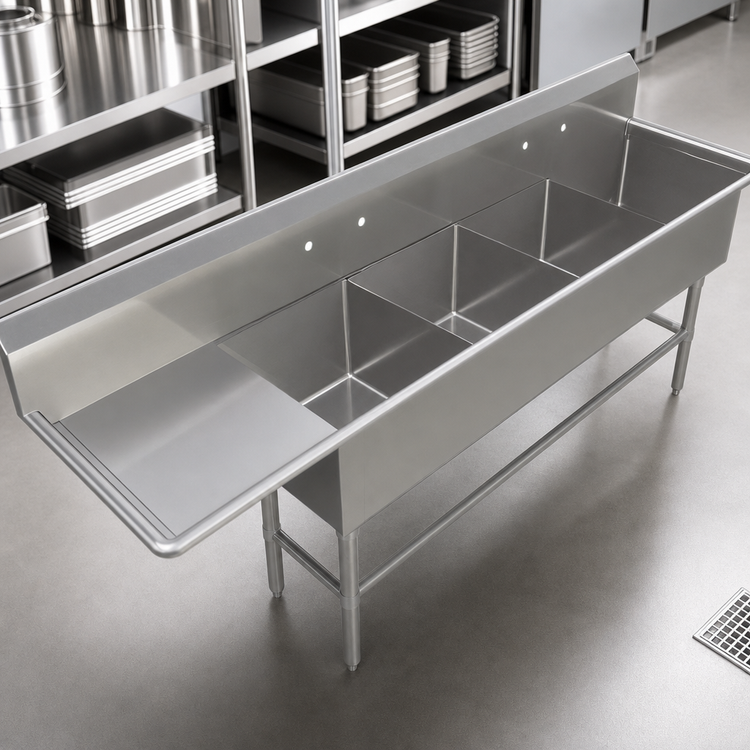 Product image #3 for John Boos Pro-Bowl 4-Compartment Stainless Steel Sink with 24-Inch Left Drainboard, 14-Inch Deep Bowls