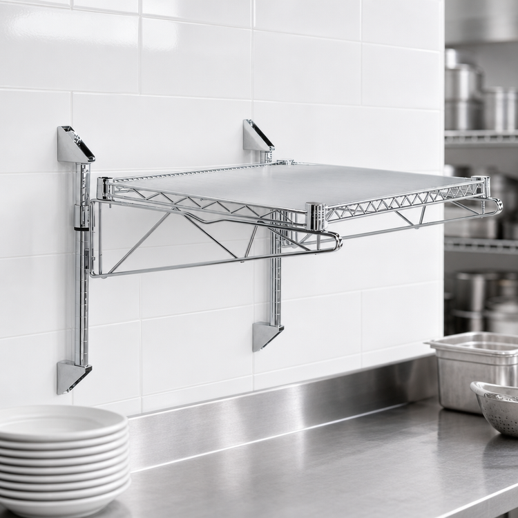 Product image #3 for Quantum Cantilever Wall-Mount Wire Shelving Unit with Single Shelf, 42 x 14 Inches, Chrome Plated