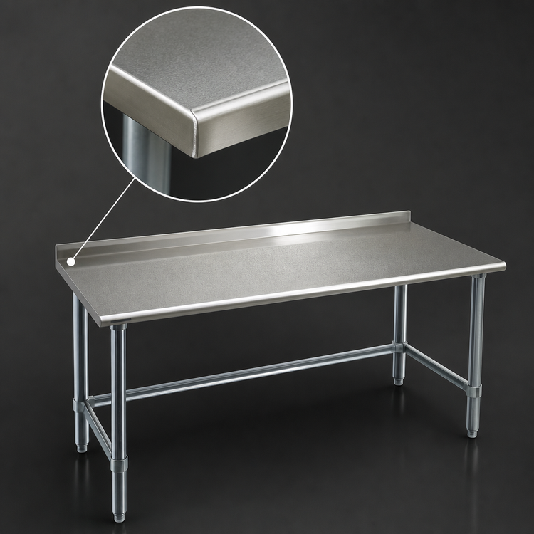 Product image #3 for Spec-Master 60" x 24" 14-Gauge Stainless Steel Work Table with 1-1/2" Rear Upturn and Galvanized Base