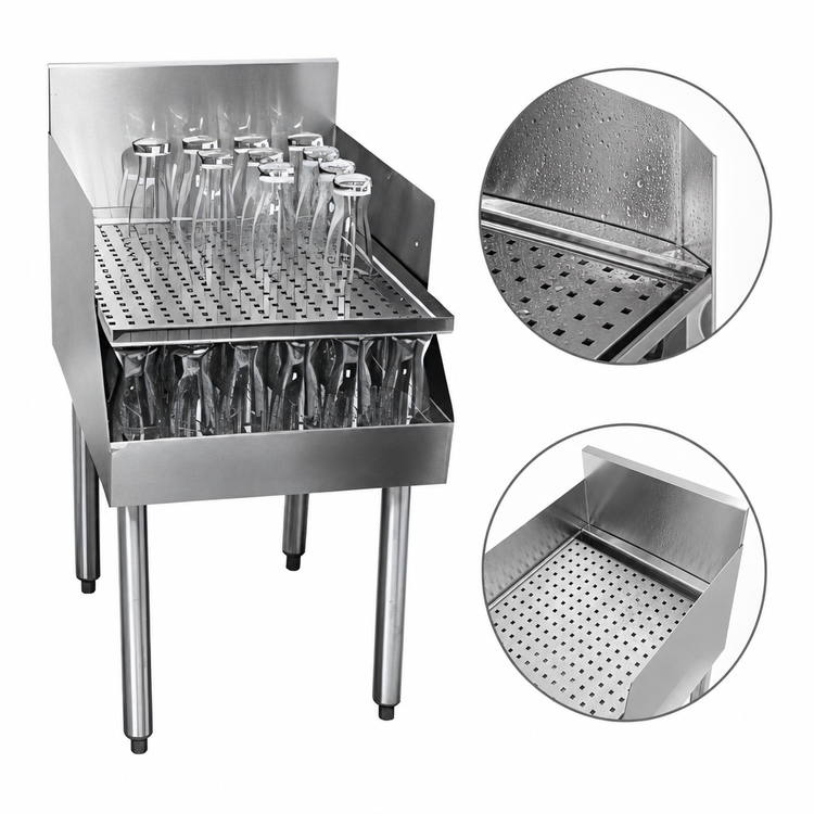 Product image #3 for CHOICE 24-Inch Freestanding Stainless Steel Recessed Drainboard with Backsplash and Perforated Shelf