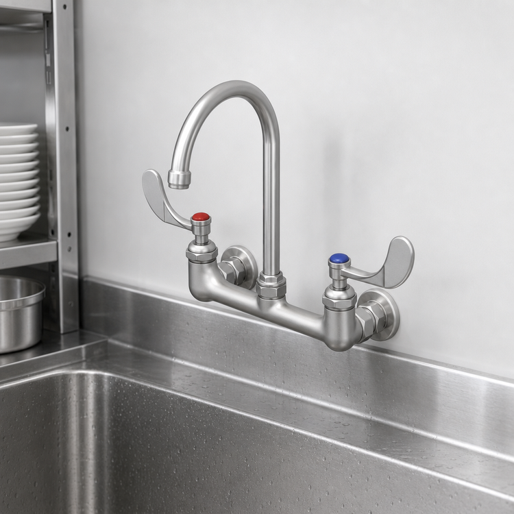 Product image #3 for T&S Brass Wall-Mount Double Pantry Faucet with 8-Inch Adjustable Centers and 5-3/4-Inch Gooseneck Spout