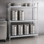 Thumbnail image #3 for Advance Tabco KR-72 72-Inch Aluminum Keg Rack with 3 Adjustable Shelves, 8-Keg Capacity