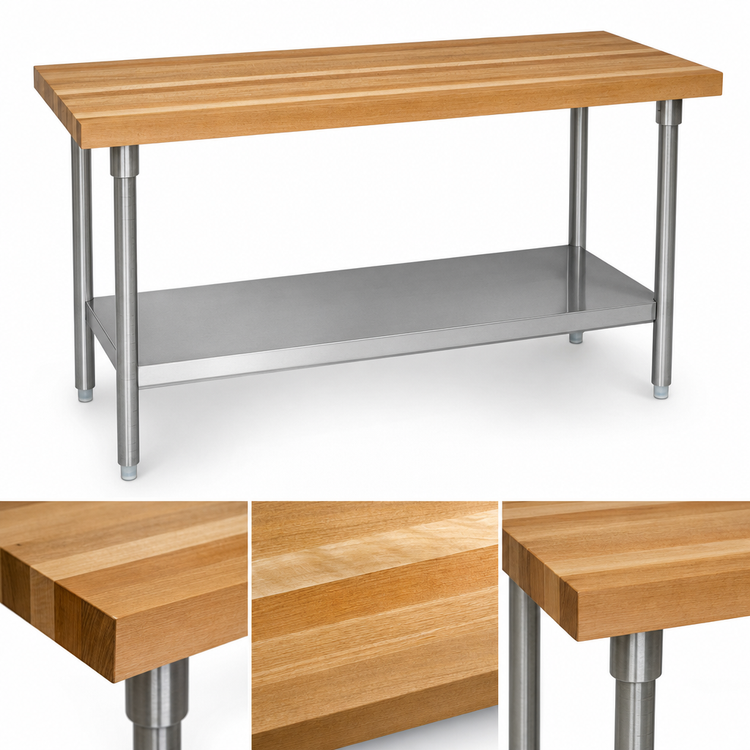 Product image #3 for John Boos SNS11-X Wood Top Work Table, 96 x 30 Inches, Stainless Steel Legs, Adjustable Undershelf