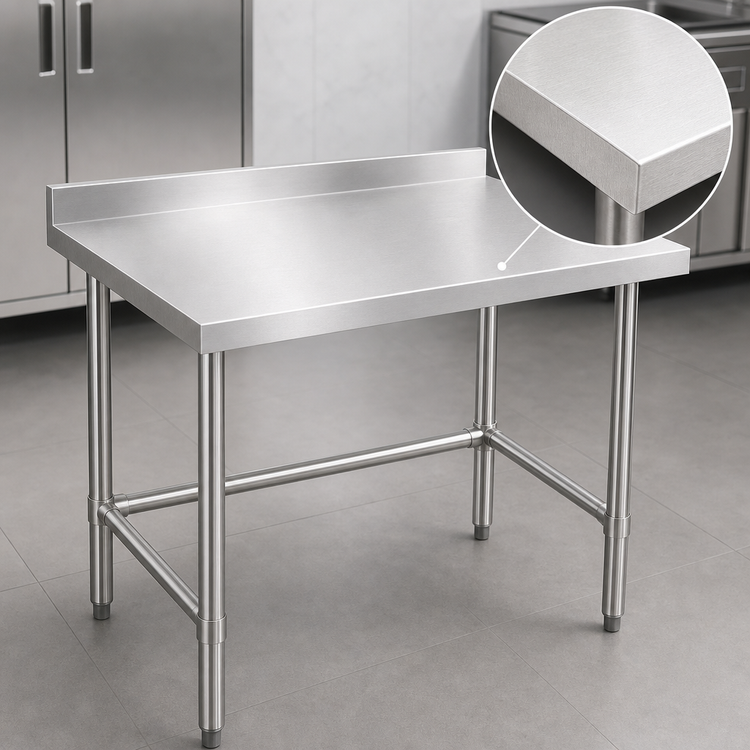 Product image #3 for Steel Works Stainless Open Base Stainless Steel Work Table, 48"W x 24"D x 34"H, 2" Rear Upturn