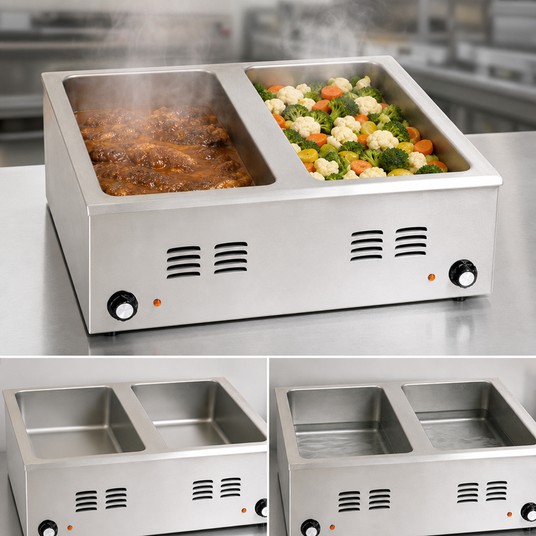 Product image #3 for RedHots Countertop Electric Food Warmer with 2 Full-Size 12 x 20 Pan Openings, Wet/Dry Operation, 240V