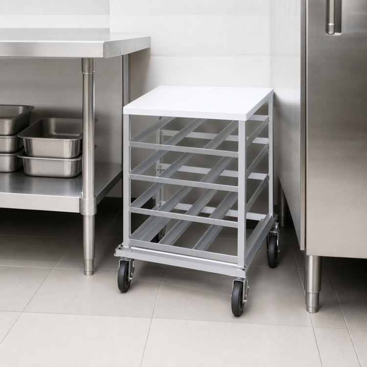 Product image #3 for Advance Tabco Low-Profile Mobile Poly-Top Aluminum Can Rack for #5 and #10 Cans, 54 #10 or 72 #5 Capacity