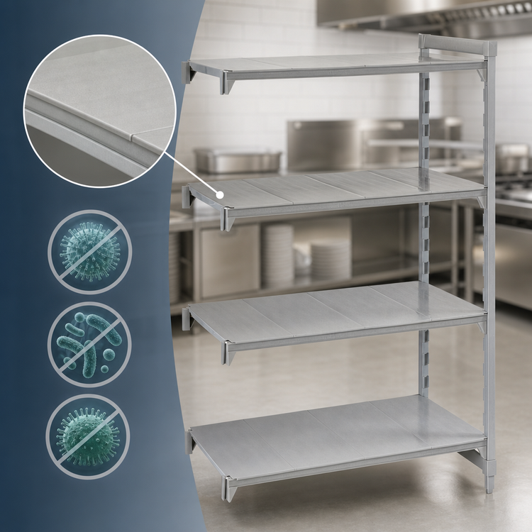 Product image #4 for Cambro Camshelving Premium Stationary 4-Shelf Solid Add-On Shelving Unit, 18 x 54 x 64 Inches, Speckled Gray