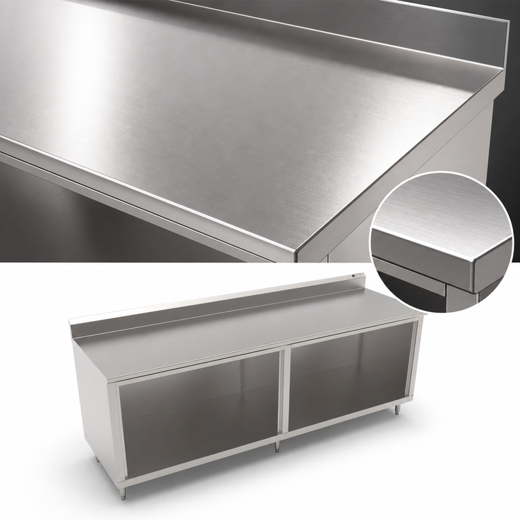 Product image #3 for Open Front Cabinet Base Work Table, 132 x 36 Inch, 16-Gauge 300-Series Stainless Steel Top, 5-Inch Backsplash