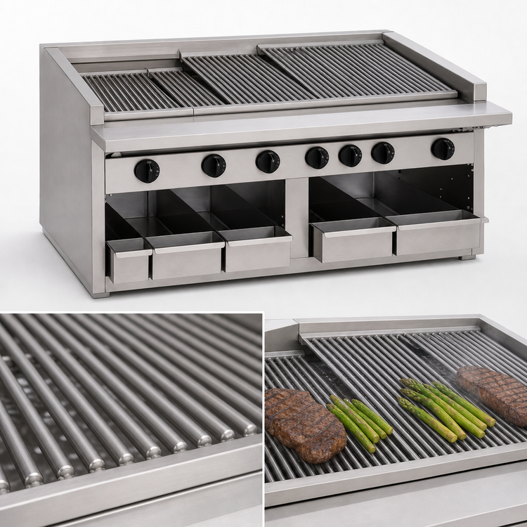 Product image #3 for Bakers Pride Dante Series C-60RS-R 60-Inch Countertop Gas Radiant Charbroiler, Stainless Steel, No Legs