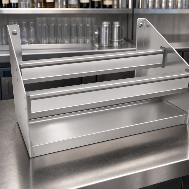 Product image #3 for Glastender Double Stainless Steel Speed Rail, 13-Inch Wide, Open Step-and-Rail Design